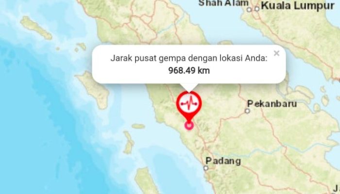 Gempabumi Sumatera Barat Berkekuatan Magnitudo 6,2 Dirasakan Sampai Malaysia dan Singapura