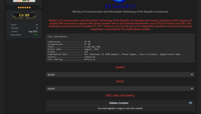 1,3 Miliar Data Pendaftaran Kartu SIM Diduga Bocor, Ini Kata Kominfo