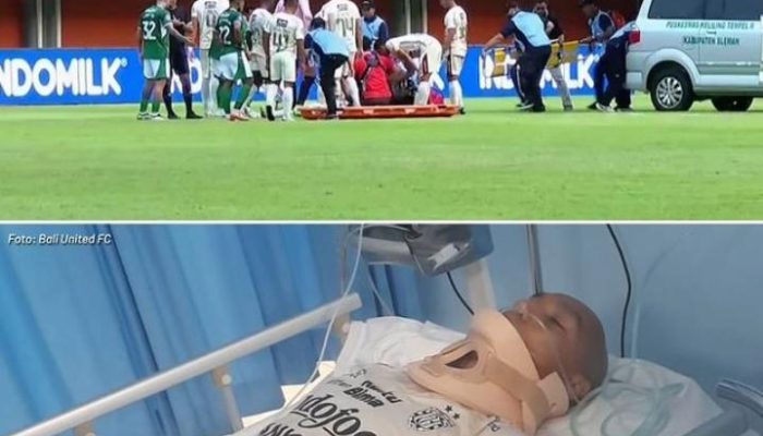 Pemain Bali United Pingsan Terkena Bola Saat Laga Melawan PSS Sleman