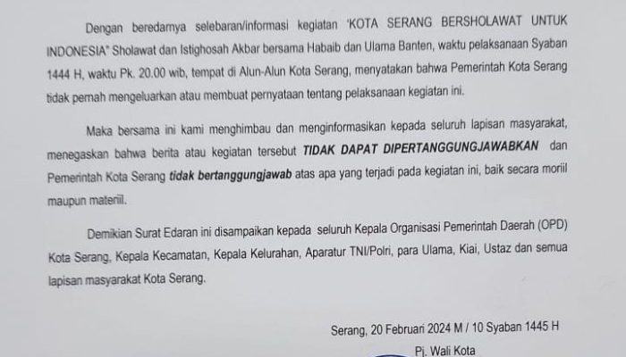 Beredar Selebaran Kota Serang Bersholawat untuk Indonesia, Begini Kata Pemkot